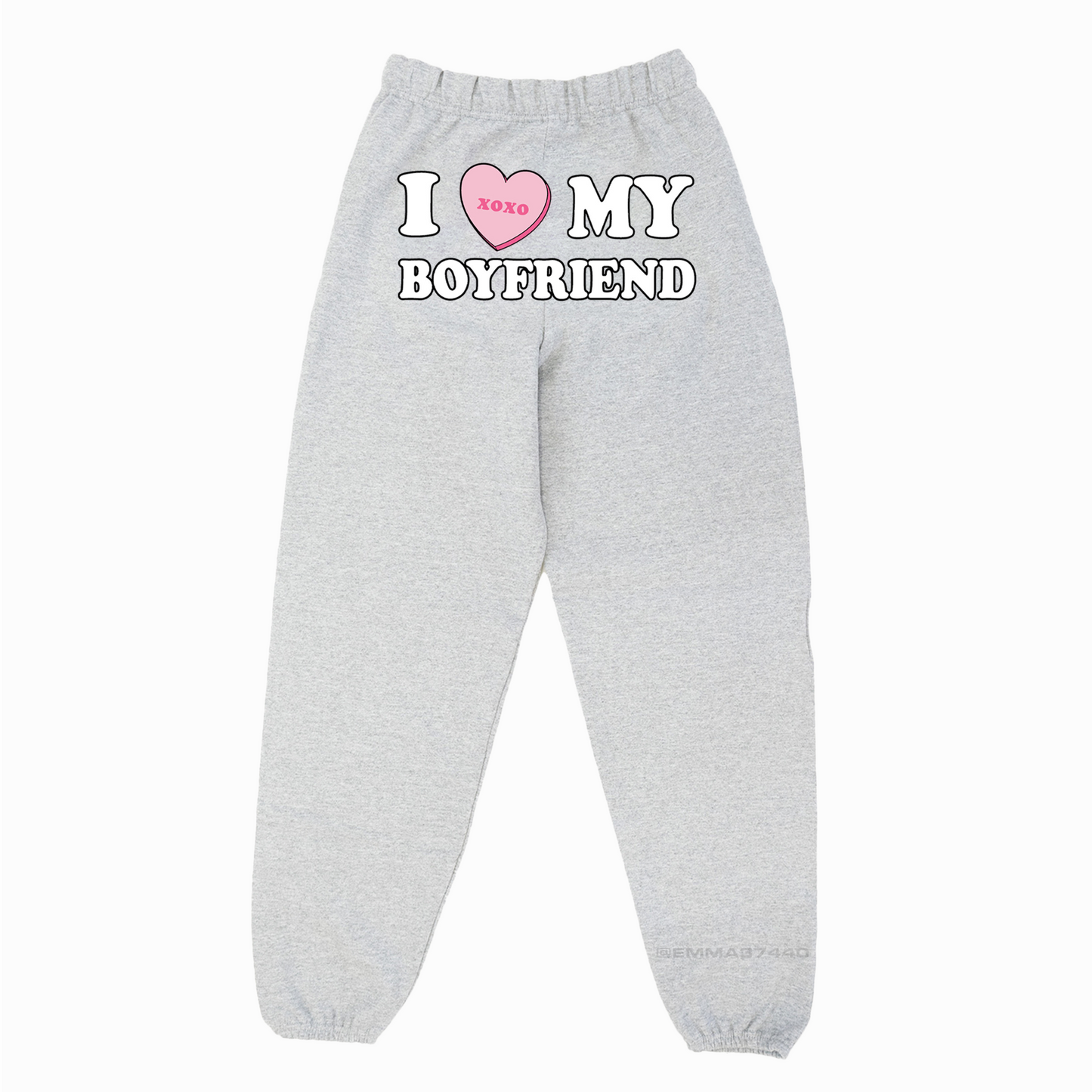 I LOVE MY BOYFRIEND XOXO VALENTINE GREY SWEATPANTS