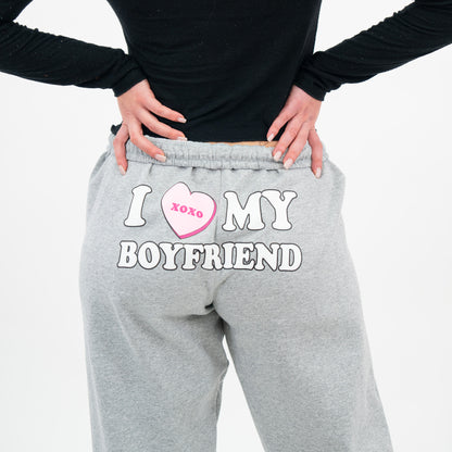 I LOVE MY BOYFRIEND XOXO VALENTINE GREY SWEATPANTS