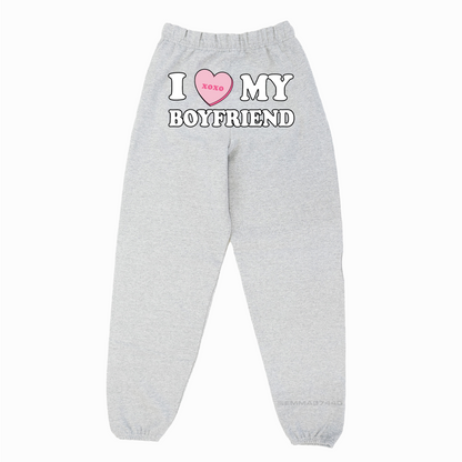 I LOVE MY BOYFRIEND XOXO VALENTINE GREY SWEATPANTS